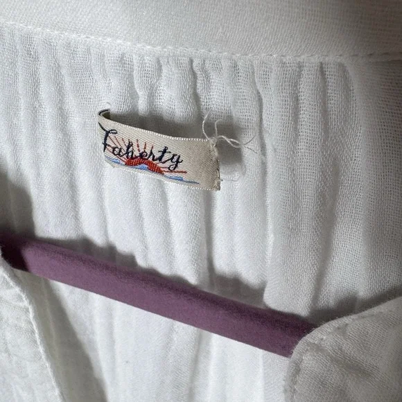Faherty Kasey Organic Cotton Gauze Dress Sz L Tiered White Boho Cottage READ - Picture 15 of 16